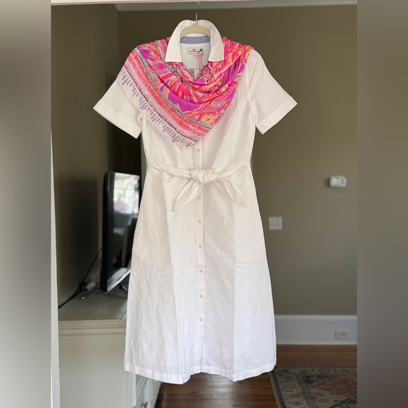 NWT Vineyard Vines Sz 2 White Tie-Front Midi Linen Shirt Dress with pockets - Picture 6 of 8